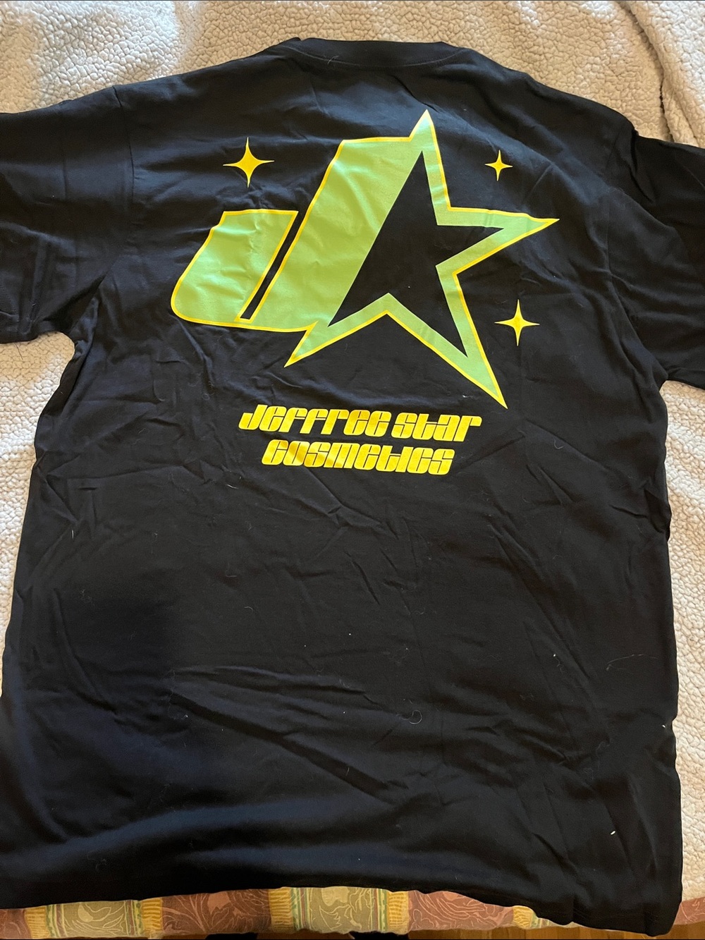 Jeffree Star Black Tee with Neon Green-Yellow Star Graphic